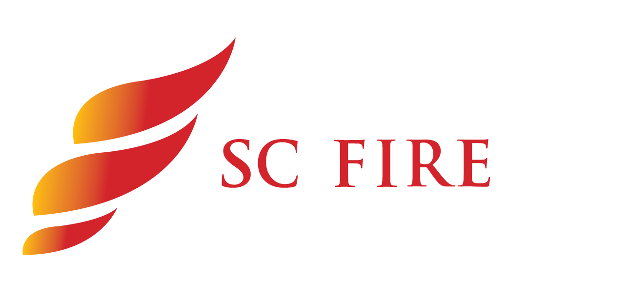 SC Fire Equipment logo with flames.