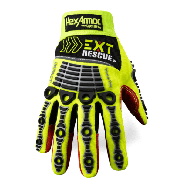 Yellow and black work glove with impact protection.