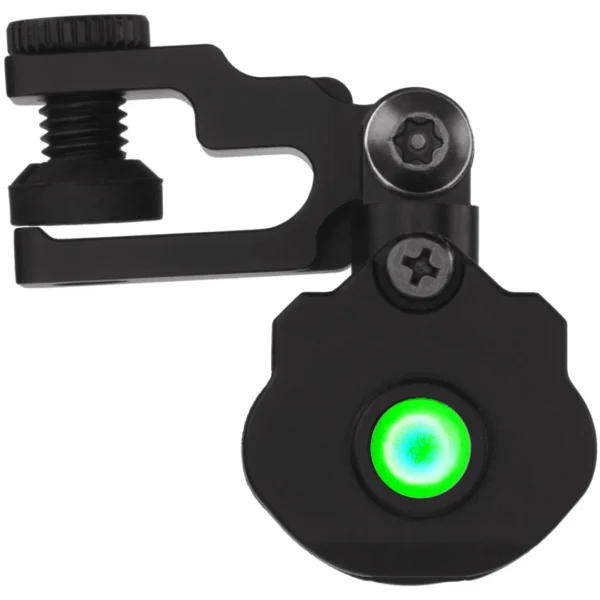 Black archery sight with green light.