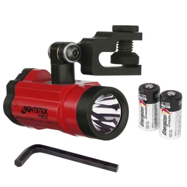 Red Nightstick Forge flashlight with batteries.