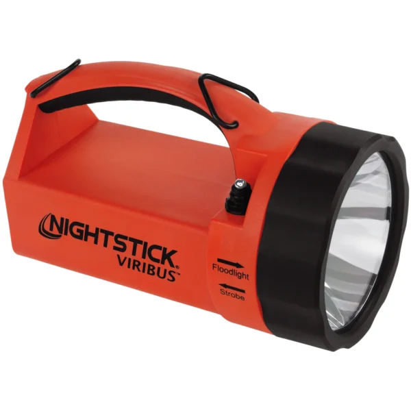 Orange Nightstick Viribus flashlight with strobe.